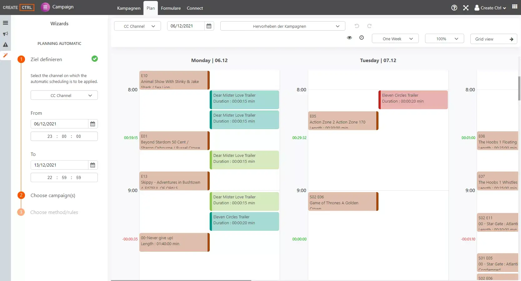 Automated planning of campaigns in just a few steps